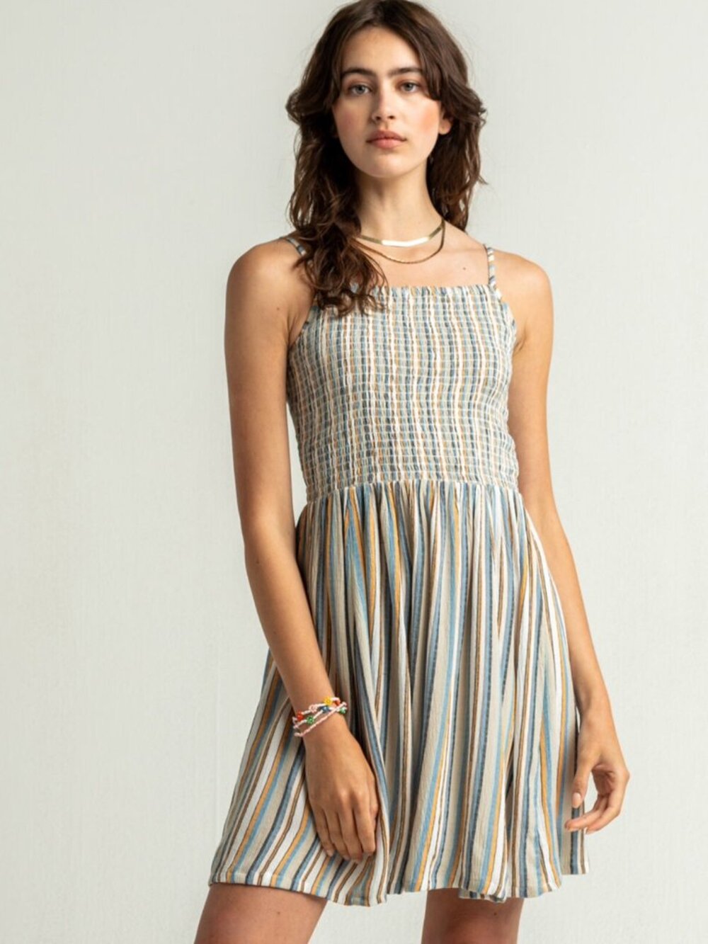 NWT Angie Blue & White Stripe Floral Embroidery Sun Dress Sz L Girls Cotton